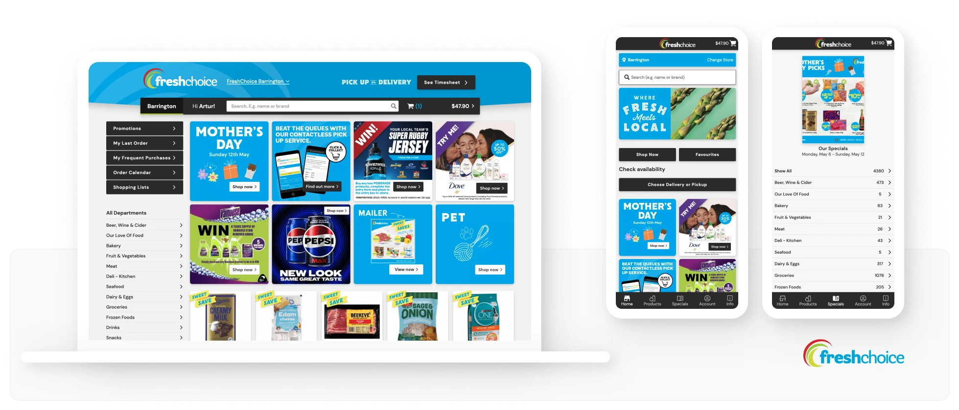 Screenshot of Freshchoice ecommerce