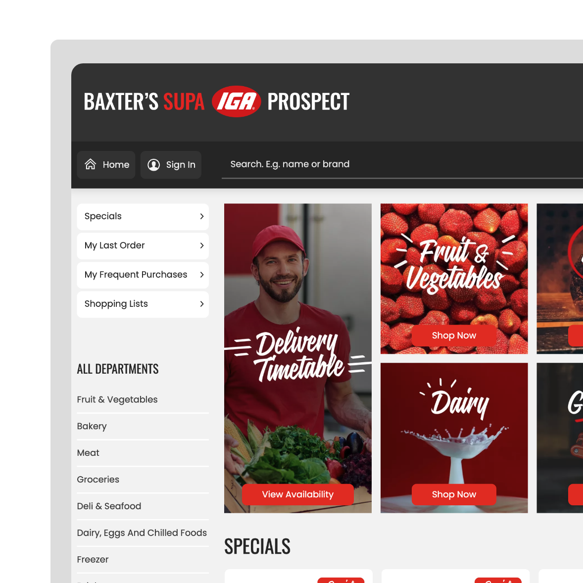 Screenshot of Baxter IGA ecommerce