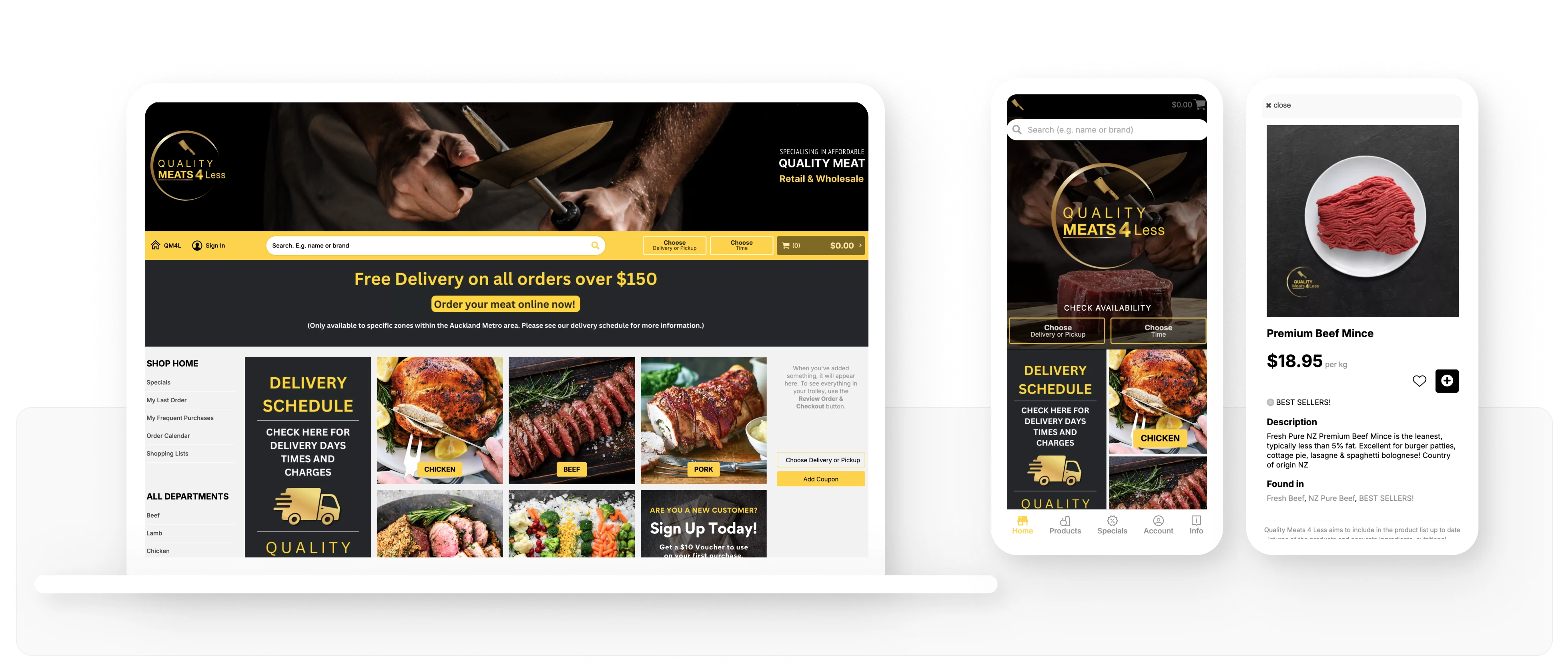 Quality meats 4 less ecommerce store screencshot