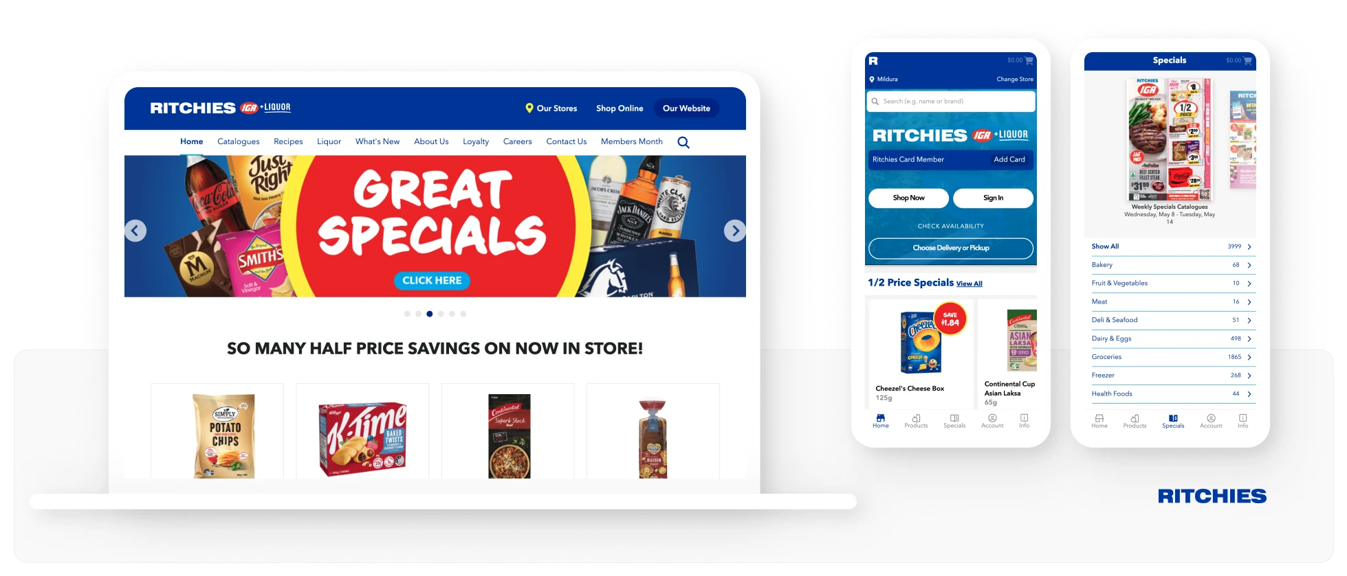 Screenshot of Ritchie's desktop website and screenshot of Ritchie's e-commerce platform